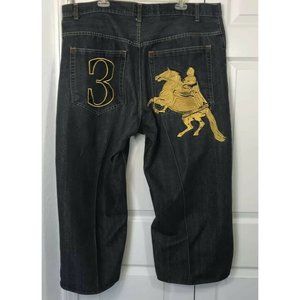 Project Mayhem Mens Hiphop Skateboarding Jeans Embroidered Wide Legs 46x26